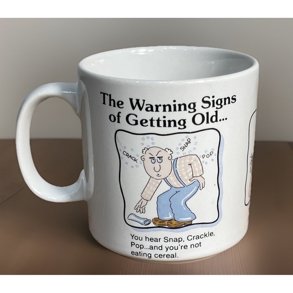Vtg Russ Funny Old Man Coffee Cup Mug "The Warning Signs of Getting Old" #12251
